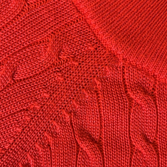 Lauren Ralph Lauren Wide Neck Cozy Red Cable Knit Sweater Silky Cotton Blend XL - Picture 12 of 14
